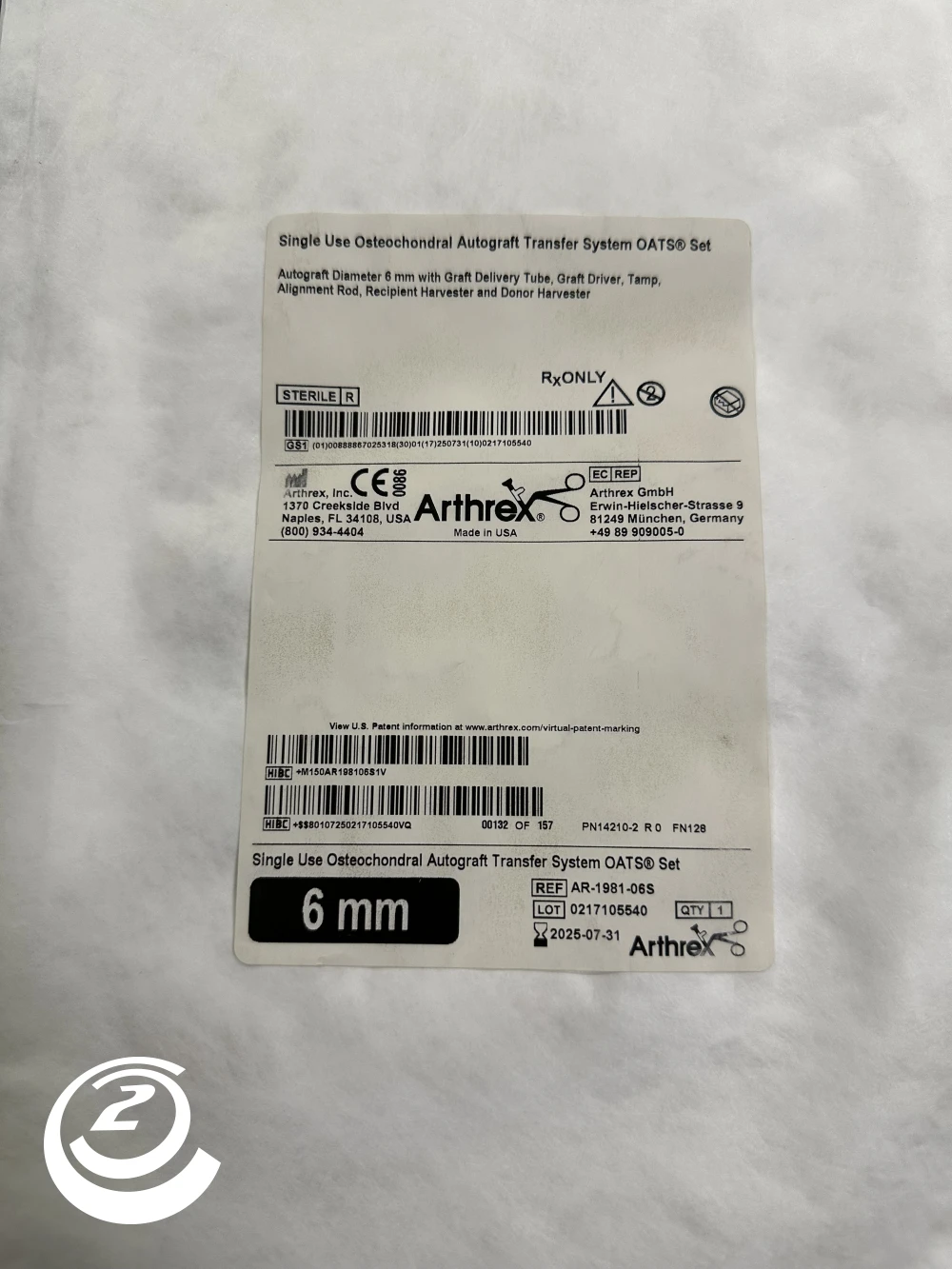 Arthrex Single use Osteochondral Autograft Transfer System OATS Set AR-1981-06S