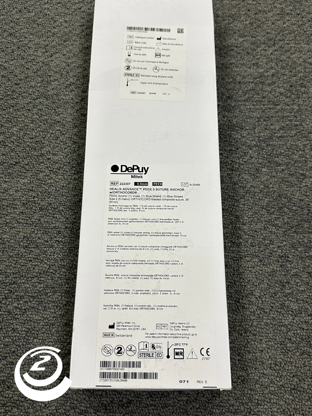 Depuy Mitek Healix Advance Peek 3 Suture Anchor w/ Orthocord. REF 222307